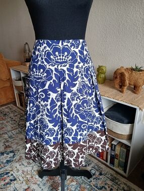 Trina TURK OF los Angeles Floral A-Line Midi Skirt in Blue and Brown
